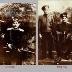 Мельников Капитон Савельевич 1887 г.р. житель х. Керчик-Савров (1912 г. справа. 1914 г. в центре)