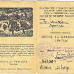 Удостоверение к медали «Za Warszawe 1939-1945» «Медали за Варшаву 1939-1945») Иваницкого Д.П., №044069, вручена 25.02.1947г. г. Москва